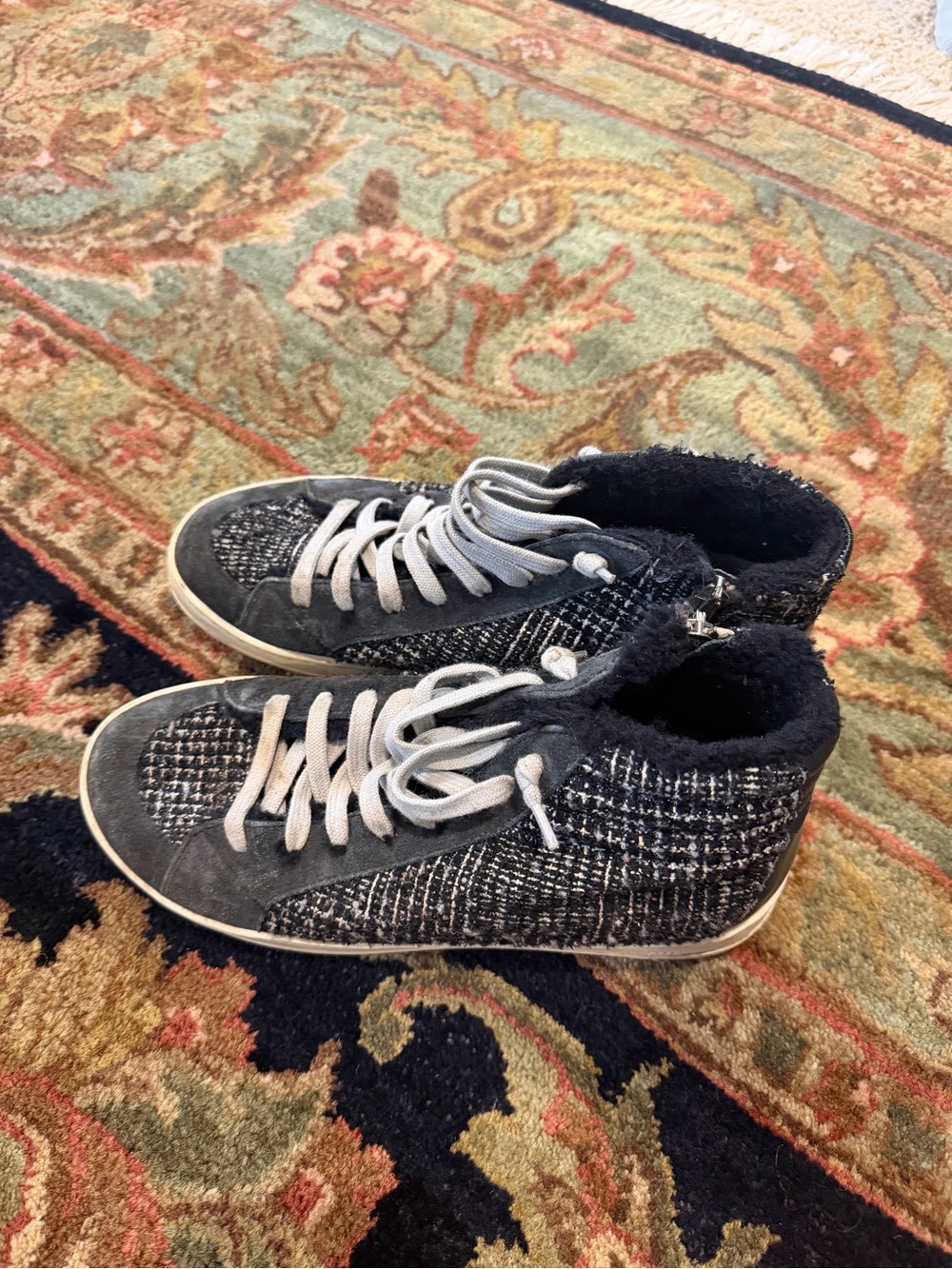 P448 Black Tweed High-Top Sneakers with Faux Fur Lining